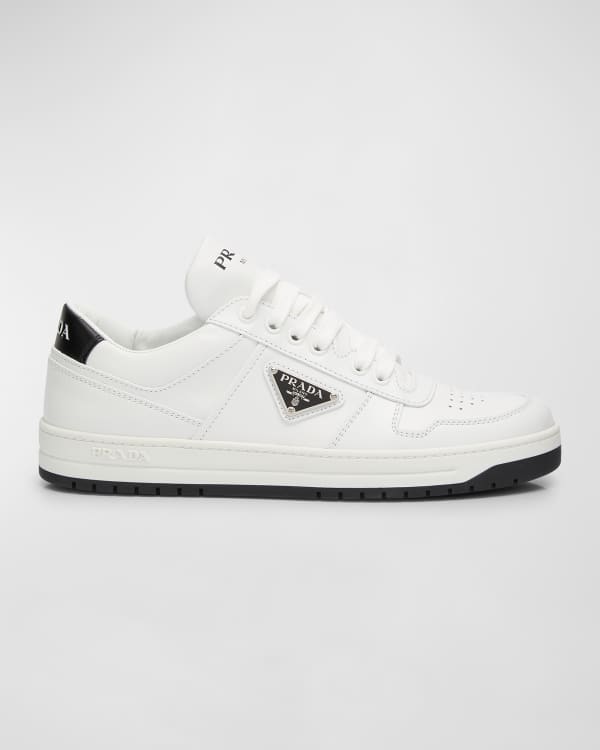 Prada Downtown Leather Tonal Sneakers With Metal Logo Neiman Marcus