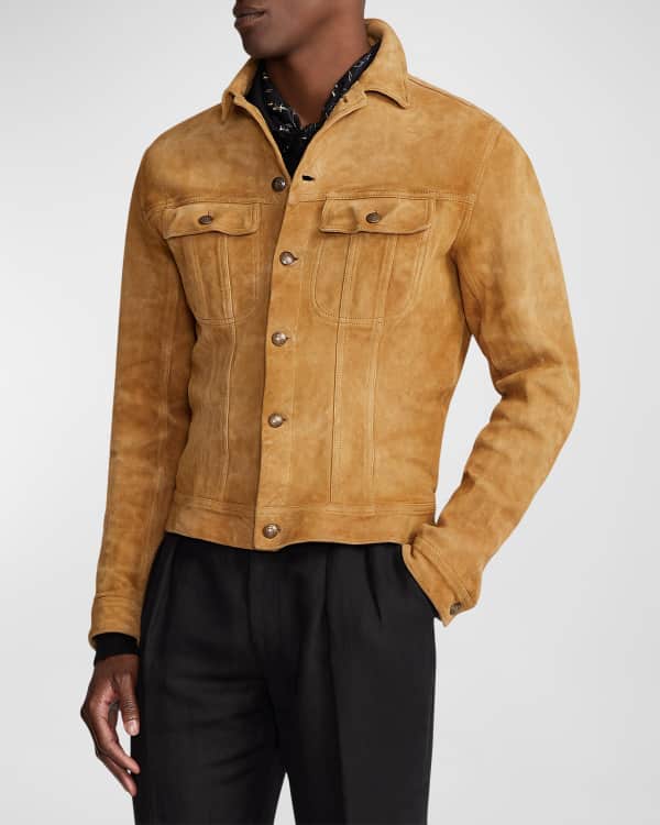FRAME Men's Lamb Suede Shirt Jacket | Neiman Marcus