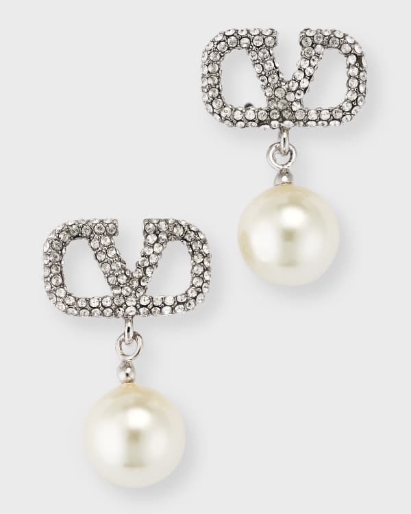 V Logo Faux Pearl And Crystal Ring in Gold - Valentino