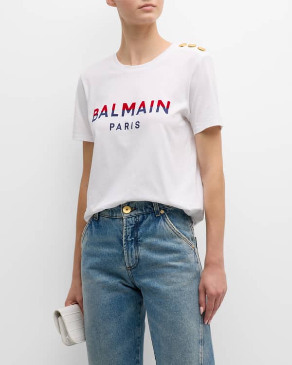 Balmain 3-Button flocked-logo organic-cotton T-shirt - Farfetch