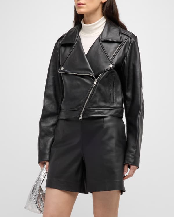 Nicole Miller Embellished Crown Leather Moto Jacket Neiman Marcus