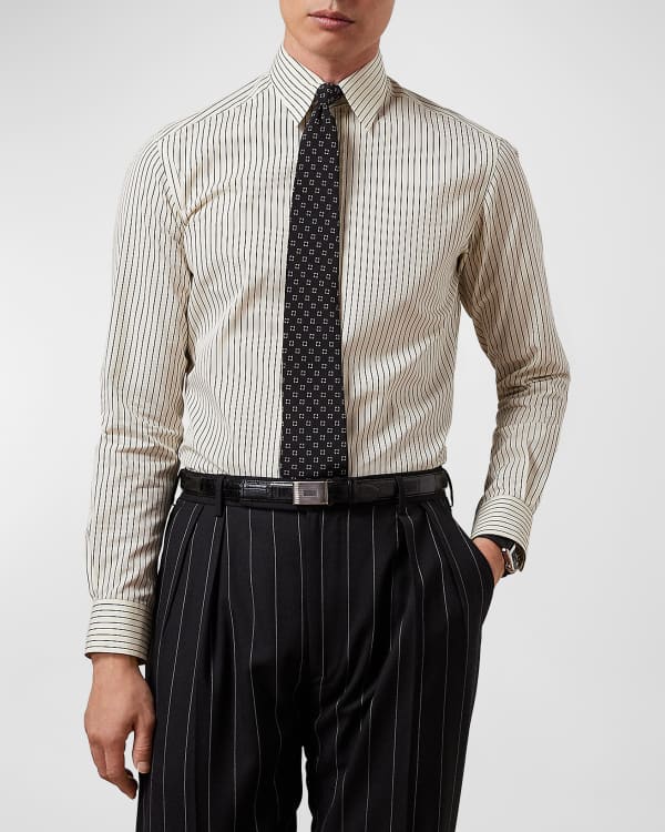 Stefano Ricci Men's Tonal-Stripe Pickstitch Dress Shirt w/ Contrast ...