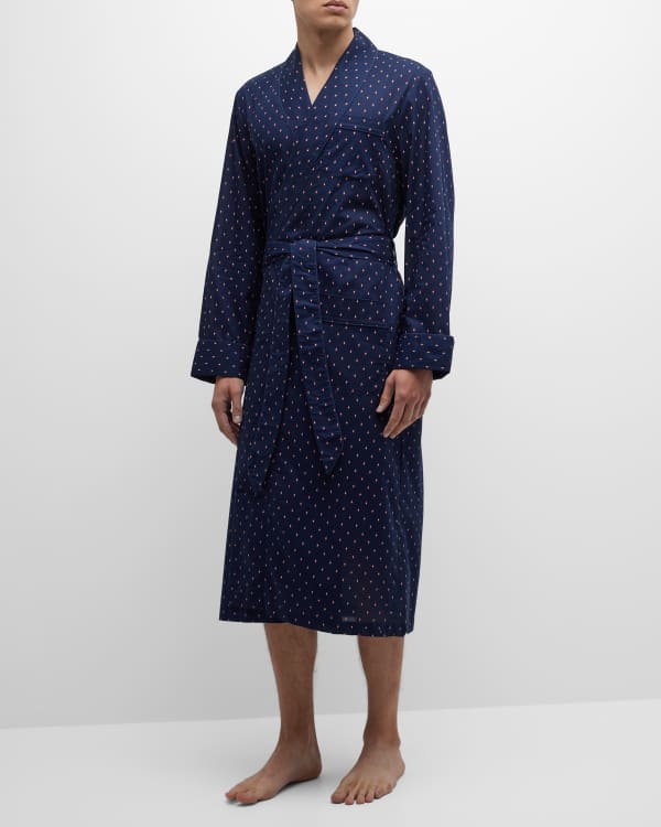 Derek Rose Men's Dressing Gown Verona 62 Silk Jacquard Navy