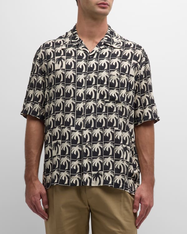 Palm Angels Men's Macro Hibiscus Bowling Shirt | Neiman Marcus