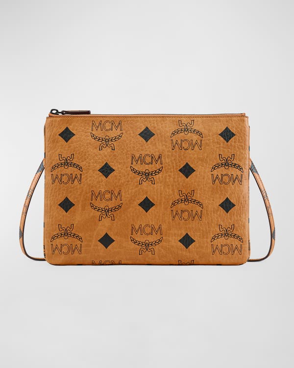 Mcm Klara Embossed Leather Crossbody In Black/cognac