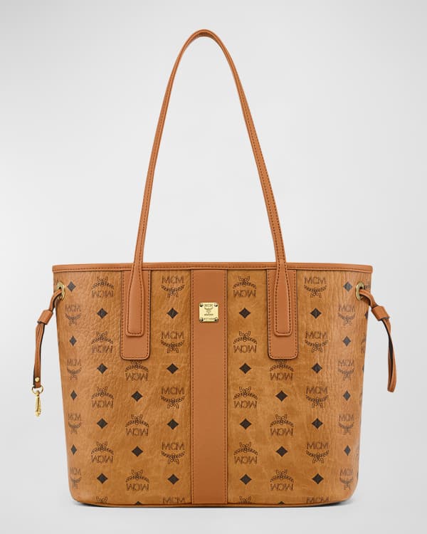 MCM Large Essential Visetos Monogram Print Tote Bag Cognac