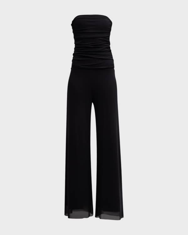 DONNA KARAN 90s Black Satin Open Back Halter Jumpsuit — Garment