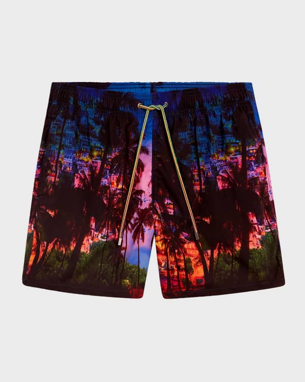 Cosmic Luau: Flying Saucer & Cactus Bloom Swim Trunks