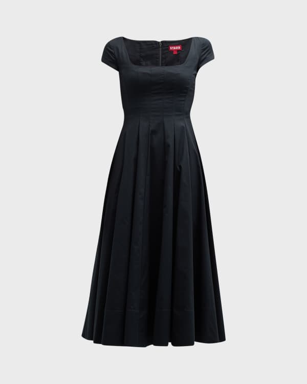 St. John Contrast Pleated Fit Flare Knit Dress Neiman Marcus
