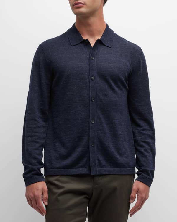 Ralph Lauren Purple Label Art Deco Monogram Silk Blend Navy Polo Collar  Sweater