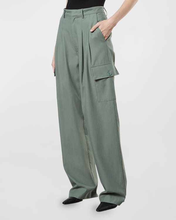 Risen Latte Wide Leg Tencel Cargo Pants main image 0