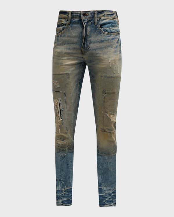 PURPLE Men's Dropped-Fit Distressed Jeans | Neiman Marcus