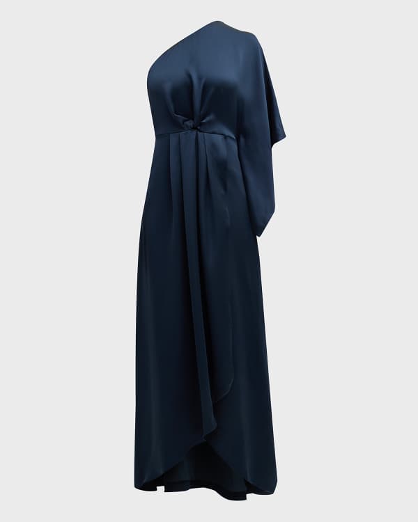 Shoshanna Ruched Puff-Sleeve High-Low Gown | Neiman Marcus