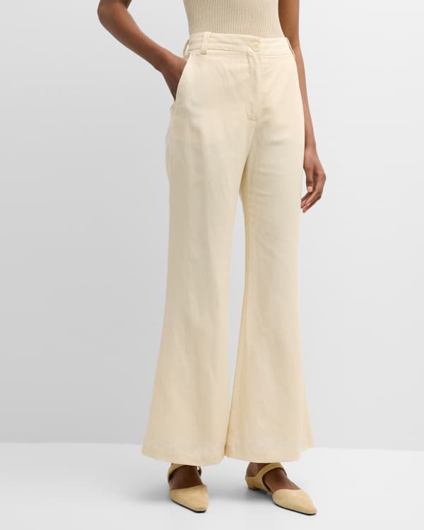 Halston Zoya Wide-Leg Linen-Blend Pants | Neiman Marcus