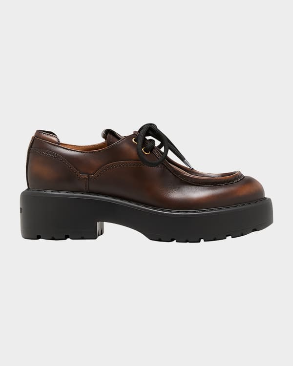 Miu Miu Leather Heeled Penny Loafers | Neiman Marcus