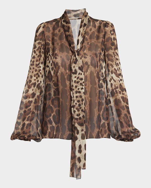 Dolce & Gabbana Brown Leopard Print Long Sleeves Blouse Top