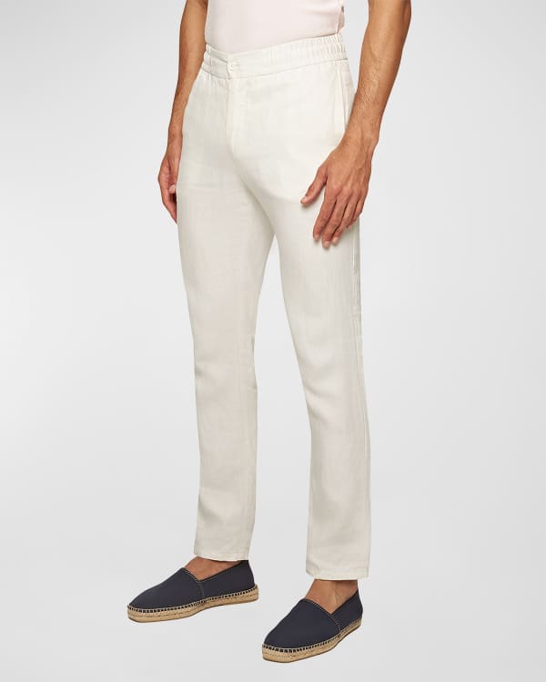 Isaia Men's Stone Linen Pleated Tapered Trousers | Neiman Marcus