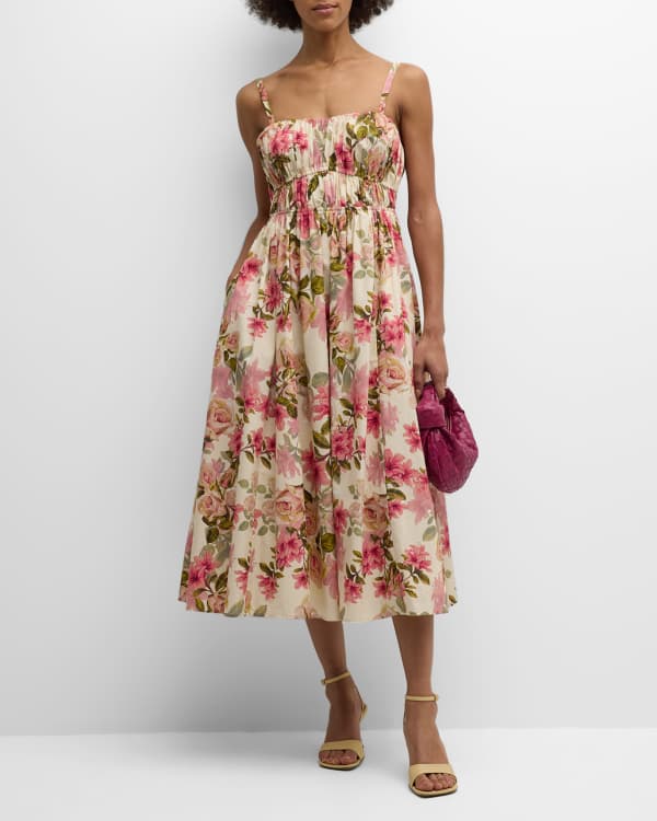 Lug Von Siga Sybill Floral Linen Midi Dress | Neiman Marcus