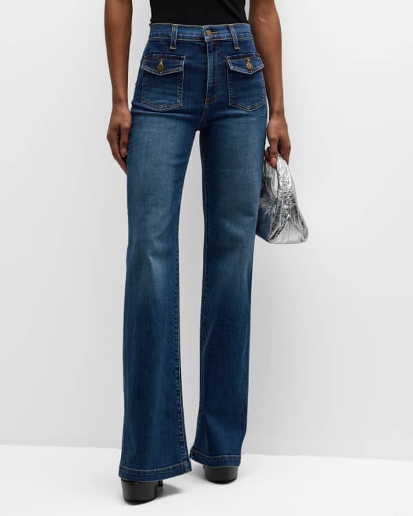 Alice + Olivia Gorgeous Floral Embroidered Wide-Leg Jeans | Neiman Marcus
