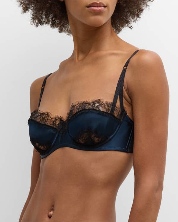Chantilly Lace-trimmed Stretch-silk Satin Push-up Bra In Purple