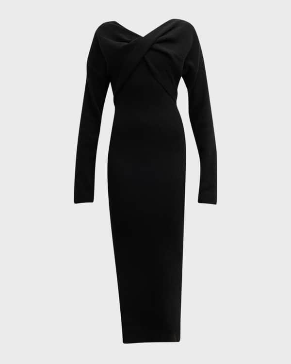 Naadam Wool Cashmere Cable-Front Midi Dress | Neiman Marcus