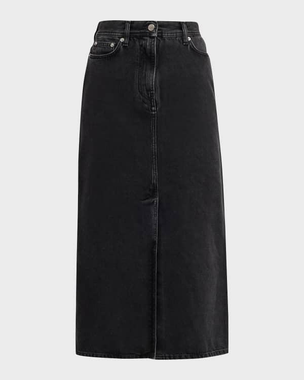 FRAME Le Bardot Denim Button-Front Midi Skirt | Neiman Marcus