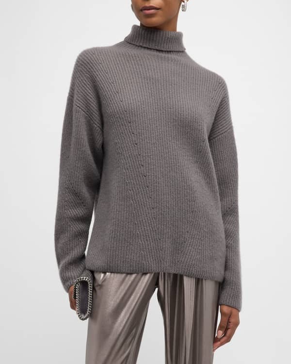 Brunello Cucinelli Turtleneck Cashmere-Silk Diamante Cable Knit Sweater ...