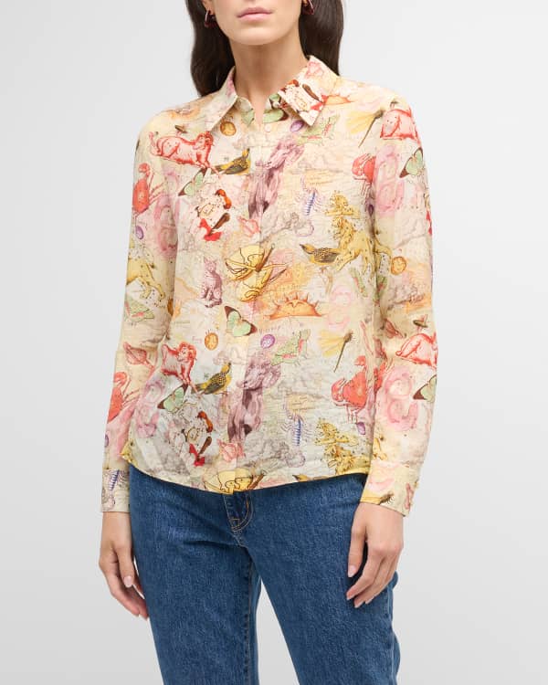 Alice + Olivia Willa Pick-Stitch Placket Top | Neiman Marcus