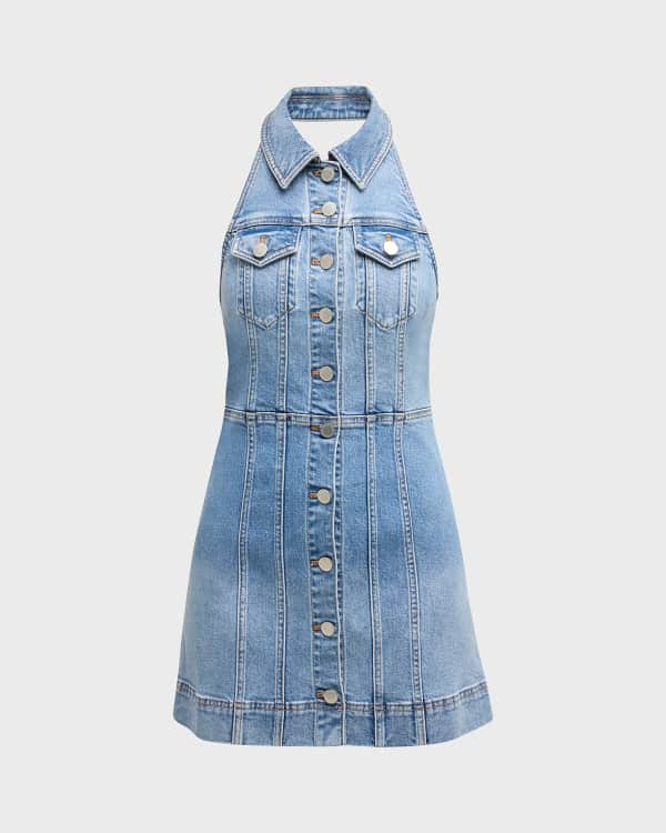 Veronica Beard Jeans Basia Button-Front Topstitch Mini Denim Dress ...