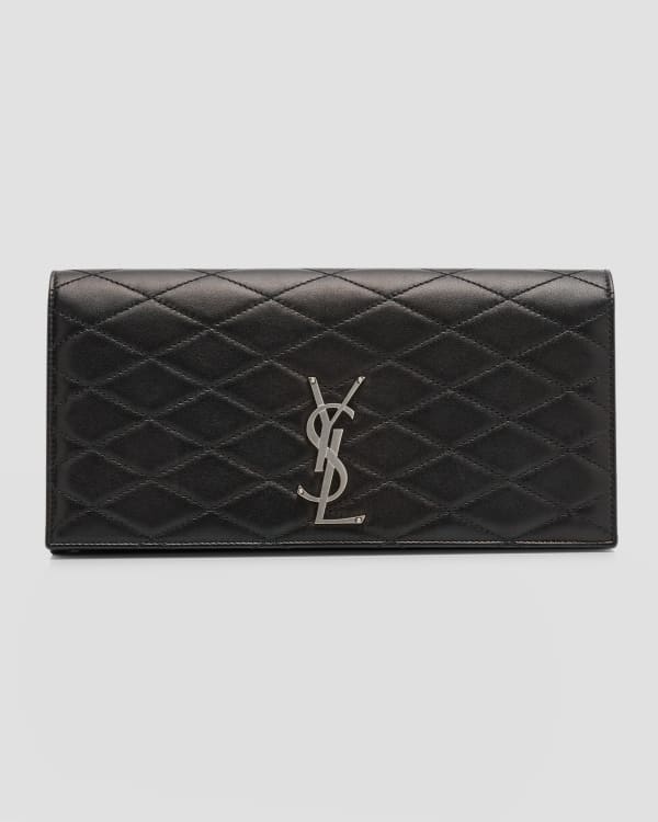 Saint Laurent Cassandre Metallic Logo Clutch Bag Silver Neiman