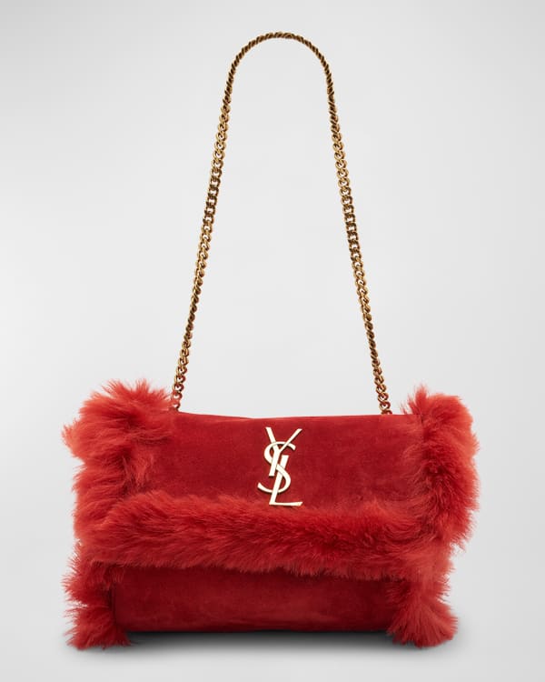 Saint Laurent Jamie YSL Shearling Chain Shoulder Bag | Neiman Marcus