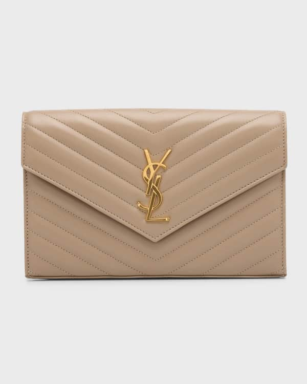 Saint Laurent Envelope Flap YSL Clutch Bag in Grained Leather | Neiman ...