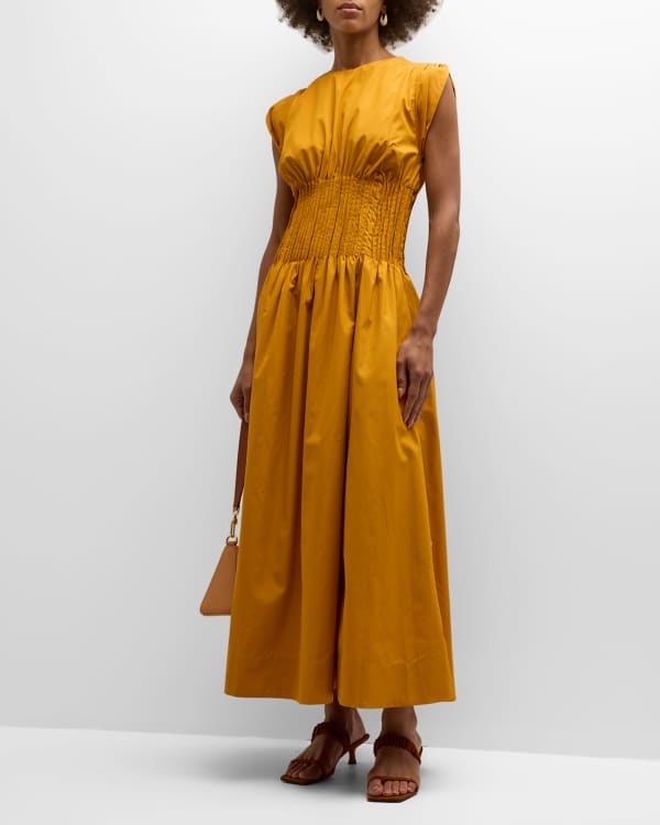 Tanya Taylor Faye Ruffle-Sleeve A-Line Midi Dress | Neiman Marcus