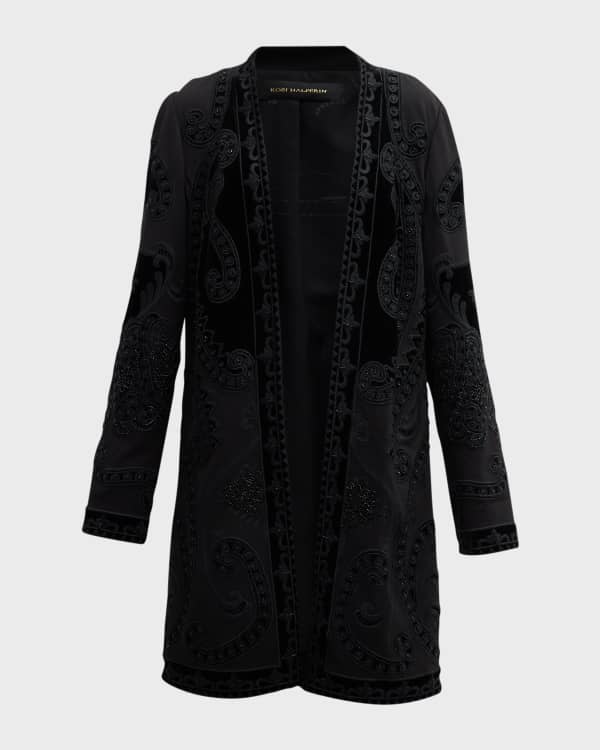 Halston Long Sleeve Satin Duster Jacket Neiman Marcus