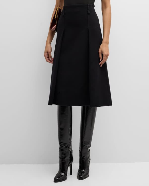 THE ROW Coraline Pleated Wool-Blend Skirt | Neiman Marcus