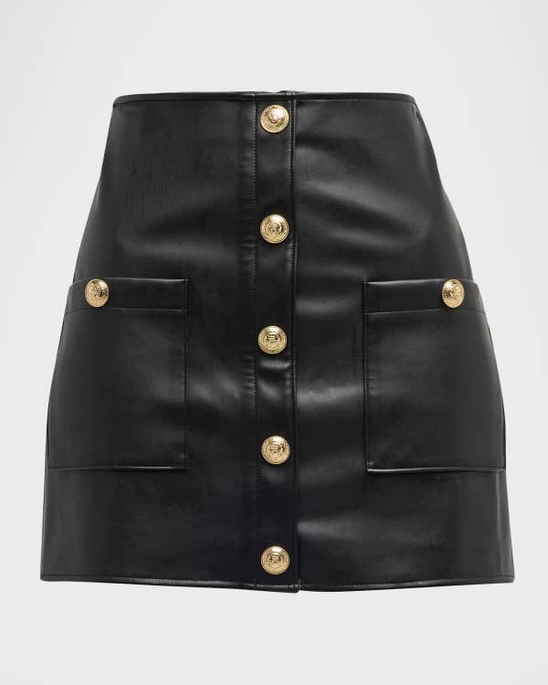 Veronica Beard Arez Button-Front Faux Leather Mini Skirt | Neiman Marcus