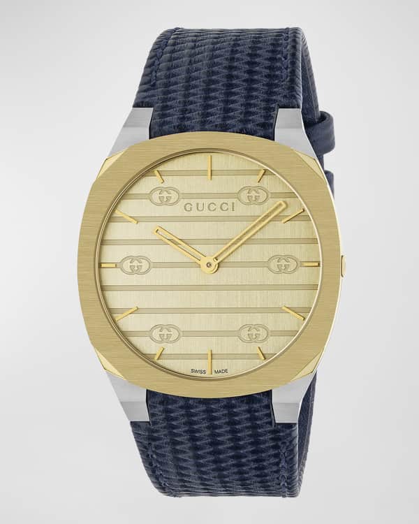 Gucci Men s 38mm G Timeless 2 Tone Snake Watch w Leather Strap