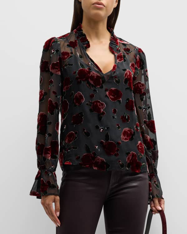 L'Agence Sheer Polka-dot Shirt in Black