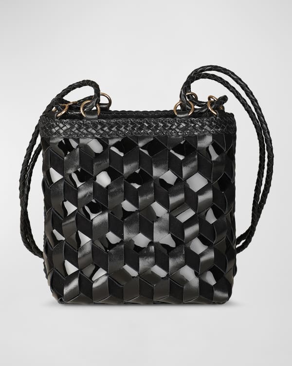 Santina Black Woven Bucket Bag for Women