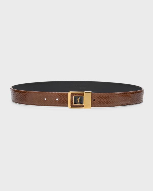 Christian Louboutin Brown Croc-Embossed Leather Belt with Signature Logo Buckle CHRISTIAN LOUBOUTIN - CL Logo-buckle 25 croc-embossed  main image 3