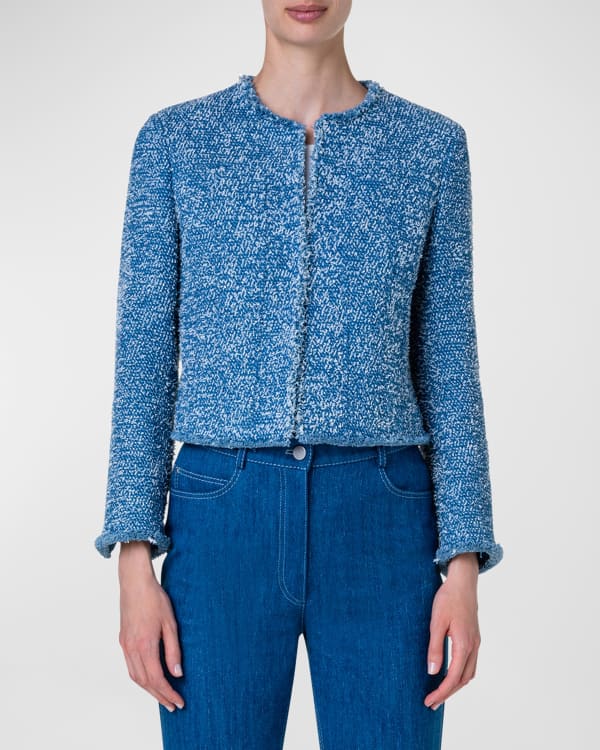 Louis Vuitton Navy Blue Striped Wool Tweed Button Front Blazer M