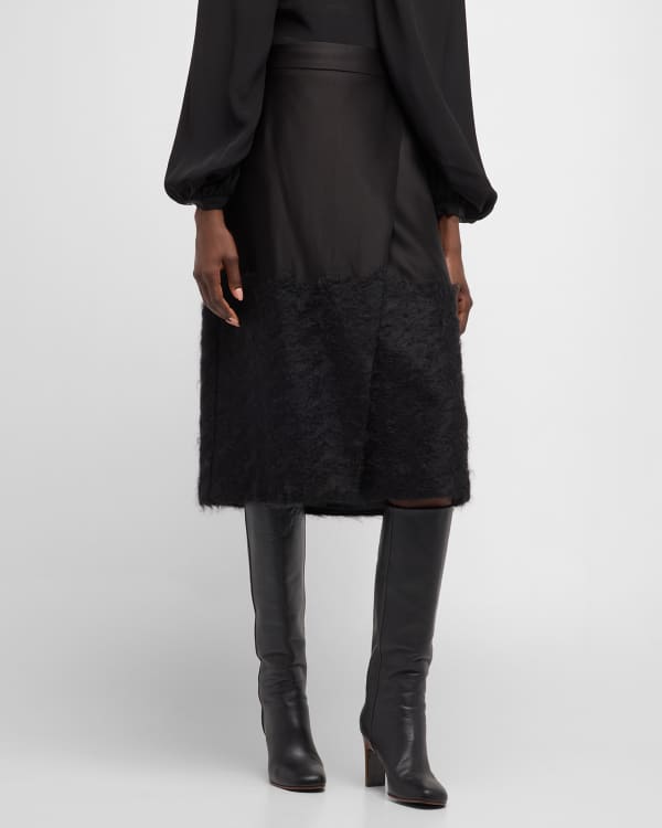 Louis Vuitton Leather Buckled Silk-Chiffon Pleated Midi Skirt