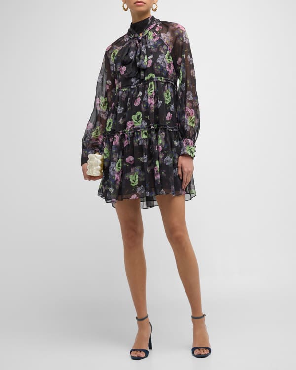 Ivory + Blue Teensy Floral Tiered Mini Dress