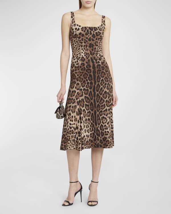Dolce&Gabbana Leopard-Print Cady Midi Dress | Neiman Marcus