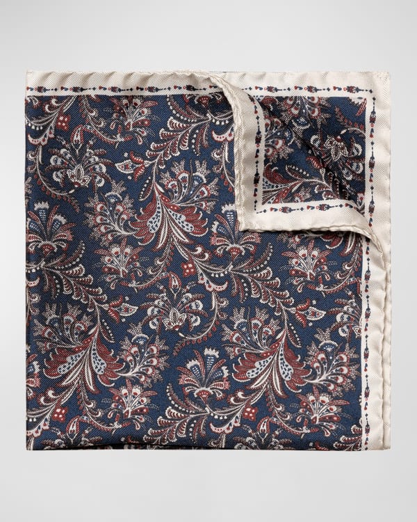 Men's Floral Paisley 100% Silk Pocket Square in Purple main image 0