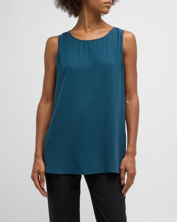 Eileen Fisher Missy Silk Georgette Crepe Scoop-Neck Tank Top