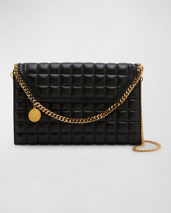 Women Black Falabella Mini Velvet and Crystal Chain Shoulder Bag