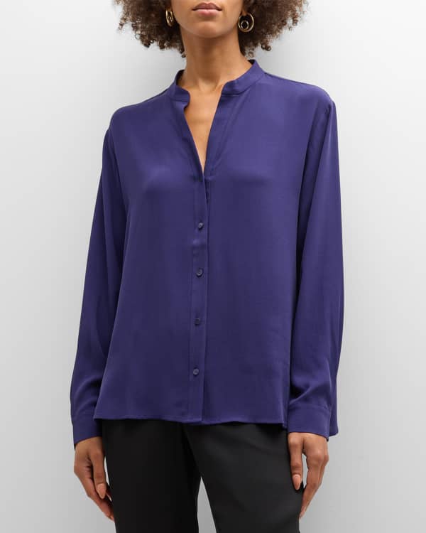 Eileen Fisher Plus Size Organic Cotton Jersey Collared Shirt