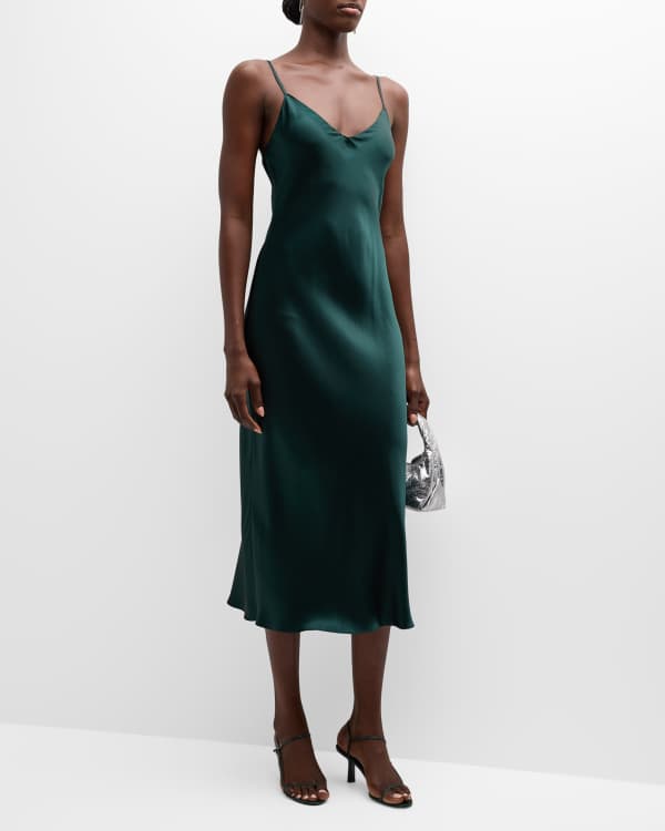 Green Longline Satin Cami Slip Dress –