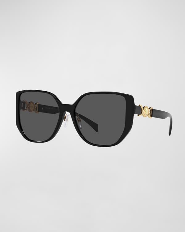 Versace Greek Key Geometric Square Sunglasses w/ Detachable Chain